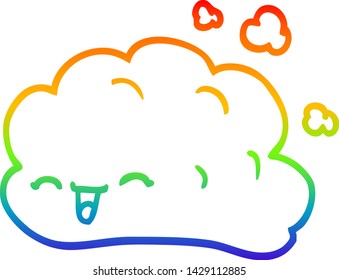 dibujo de la línea de gradiente de arco iris de una nube feliz de dibujos animados