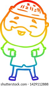 rainbow gradient line drawing of a cartoon happy bearded man
