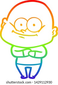 rainbow gradient line drawing of a cartoon bald man staring