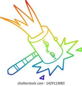 rainbow gradient line drawing of a cartoon hammer banging