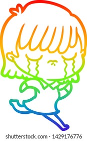 rainbow gradient line drawing of a cartoon woman crying