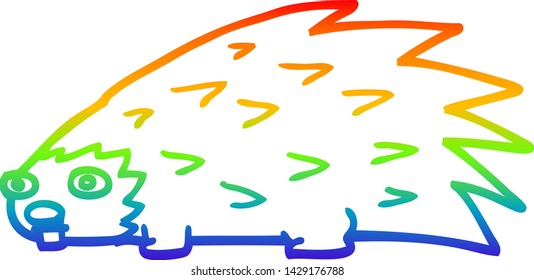 rainbow gradient line drawing of a cartoon spiky hedgehog