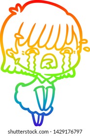 rainbow gradient line drawing of a cartoon girl crying