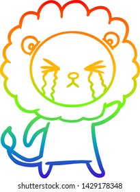 dibujo de una línea de gradiente de arco iris de un león llorando una caricatura