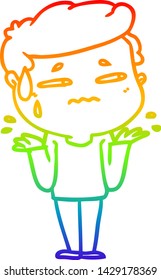 dibujo de una línea de gradiente de arcoiris de un hombre confundido