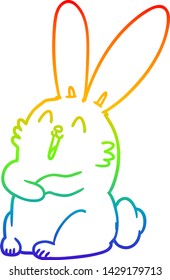 rainbow gradient line drawing of a cartoon laughing bunny rabbit