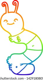 rainbow gradient line drawing of a cartoon happy caterpillar