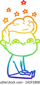 rainbow gradient line drawing of a cartoon excited man