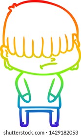 rainbow gradient line drawing of a cartoon boy with untidy hair