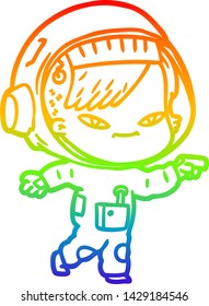 rainbow gradient line drawing of a cartoon astronaut woman