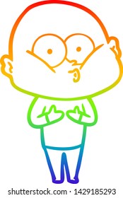 rainbow gradient line drawing of a cartoon bald man staring