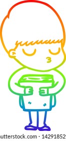 dibujo de una línea de gradiente de arco iris de un niño tranquilo de caricatura