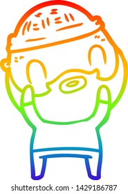 rainbow gradient line drawing of a cartoon bearded man