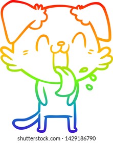 rainbow gradient line drawing of a cartoon panting dog