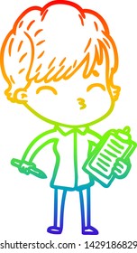 rainbow gradient line drawing of a cartoon woman thinking