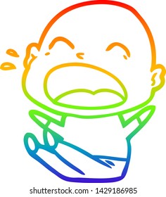 rainbow gradient line drawing of a cartoon shouting bald man