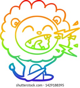 rainbow gradient line drawing of a cartoon roaring lion