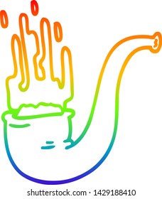 rainbow gradient line drawing of a cartoon smoking pipe