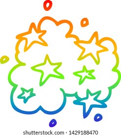 rainbow gradient line drawing of a cartoon magical cloud