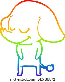 rainbow gradient line drawing of a cartoon smiling elephant