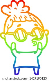 rainbow gradient line drawing of a cartoon woman wearing glasses
