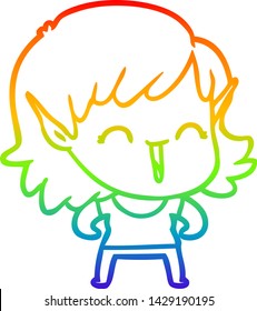 dibujo de la línea del gradiente del arcoiris de una joven elfo de dibujos animados
