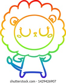 rainbow gradient line drawing of a cartoon lion