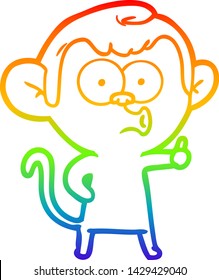 rainbow gradient line drawing of a cartoon hooting monkey