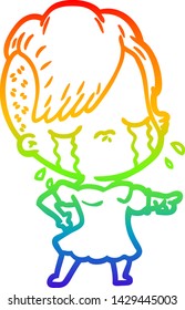 rainbow gradient line drawing of a cartoon crying girl