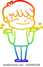 dibujo de una línea de gradiente de arco iris de un niño feliz con dibujos animados