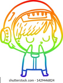 rainbow gradient line drawing of a cartoon astronaut woman