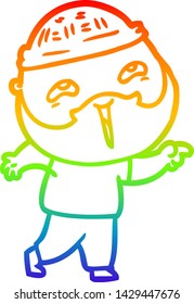 rainbow gradient line drawing of a cartoon happy bearded man