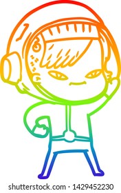 rainbow gradient line drawing of a cartoon astronaut woman