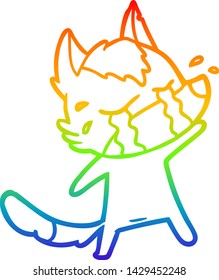 rainbow gradient line drawing of a cartoon crying wolf