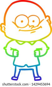 rainbow gradient line drawing of a cartoon bald man staring