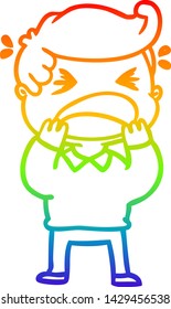 rainbow gradient line drawing of a cartoon shouting man