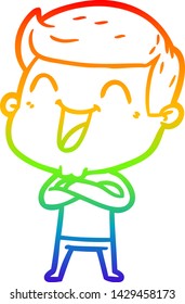 dibujo de una línea de gradiente de arco iris de un hombre de caricatura riendo