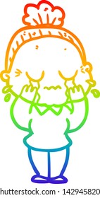 dibujo de la línea de gradiente del arco iris de una anciana llorando caricatura