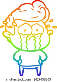 dibujo de una línea de gradiente de arco iris de un hombre llorando una caricatura