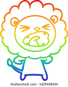 rainbow gradient line drawing of a cartoon angry lion