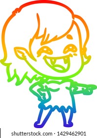rainbow gradient line drawing of a cartoon laughing vampire girl