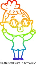 rainbow gradient line drawing of a cartoon woman wearing spectacles