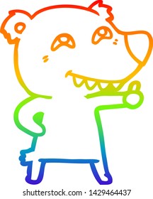 rainbow gradient line drawing of a cartoon polar bear giving thumbs up sign