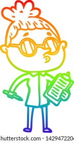 rainbow gradient line drawing of a cartoon woman wearing glasses