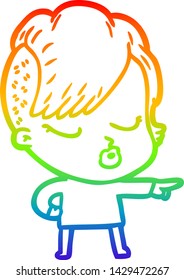 rainbow gradient line drawing of a cartoon pretty hipster girl