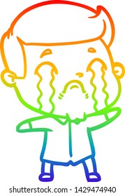 dibujo de una línea de gradiente de arco iris de un hombre de dibujos animados llorando