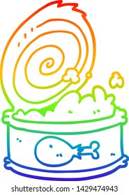 rainbow gradient line drawing of a cartoon canned food