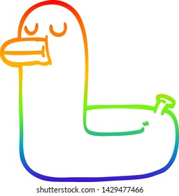 dibujo de una línea de gradiente de arco iris de un pato anillo amarillo de dibujos animados