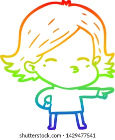 dibujo de una mujer de dibujos animados con gradiente arco iris señalando