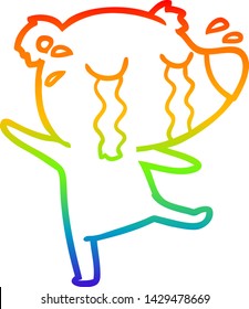 rainbow gradient line drawing of a cartoon crying polar bear